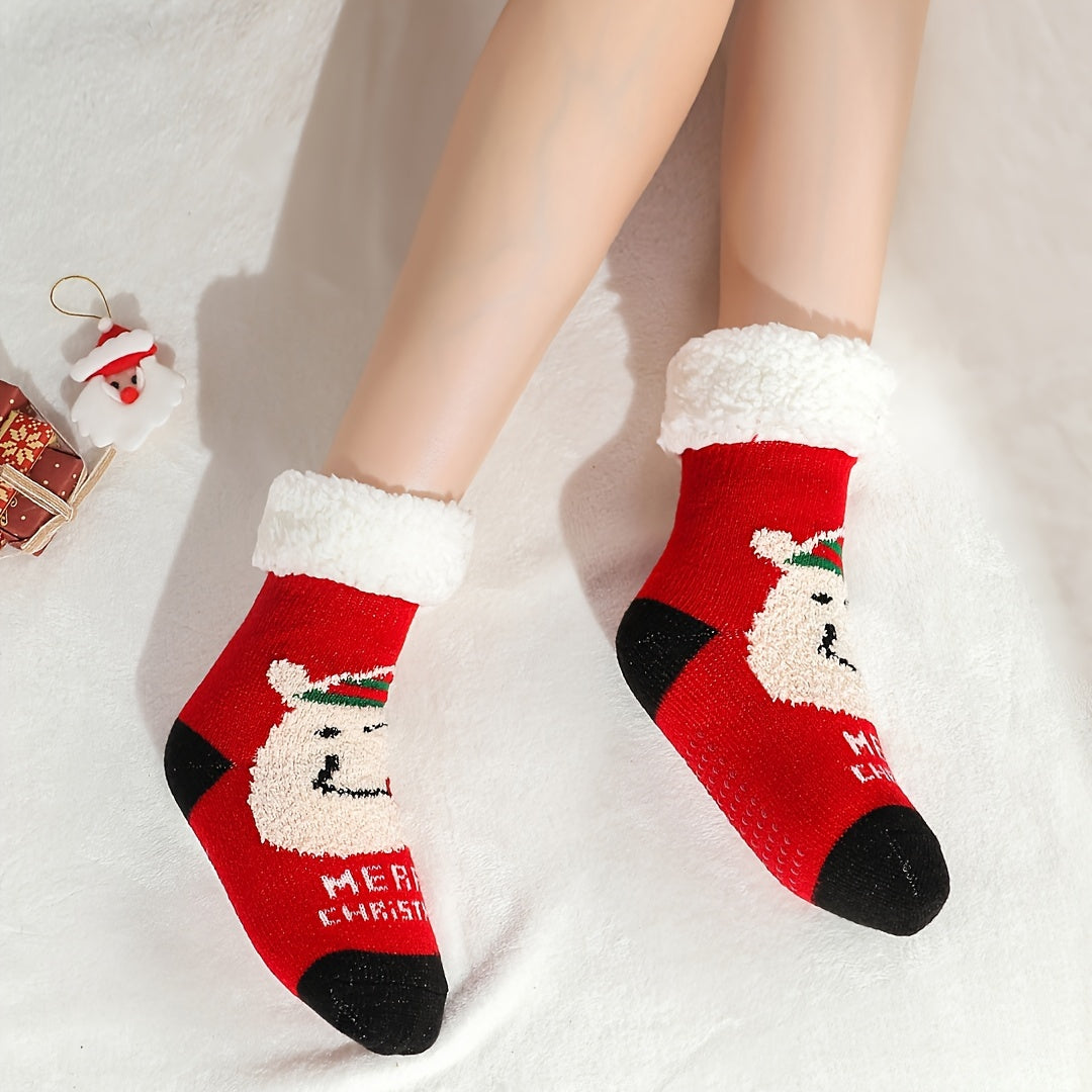 6 Pairs Christmas Print Warm Plush Socks Women's Stockings