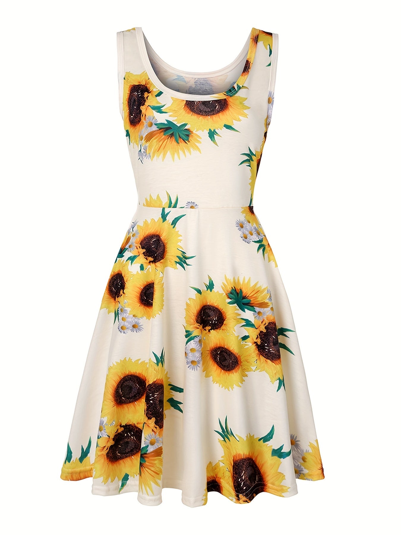  Sunflower Print Stretch Tank Dress