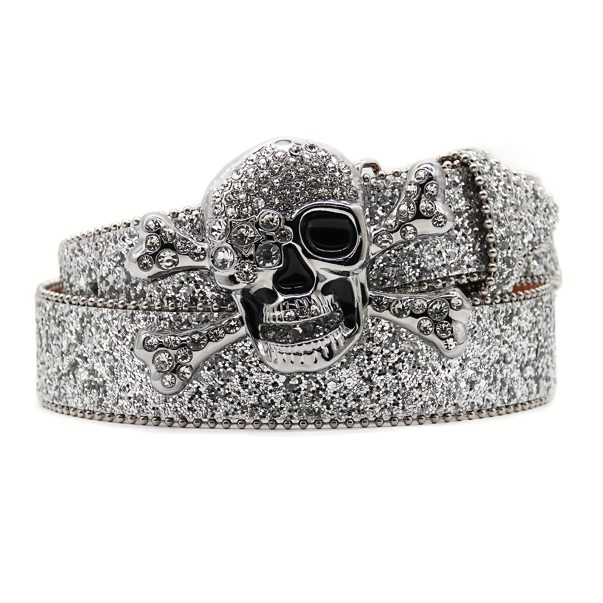 Men's Skull Rhinestone Belt Riveted Alloy Pin Buckle Belt