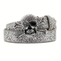 Men's Skull Rhinestone Belt Riveted Alloy Pin Buckle Belt