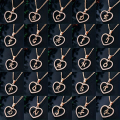 Initial Letters A T Pendant Love Heart Rhinestones Pendant Necklace