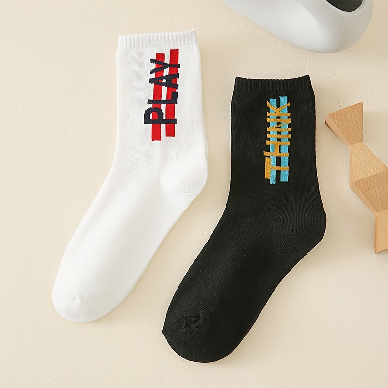2 Pairs Letter Print Socks Comfy & Breathable Mid Tube Socks Women's Stockings