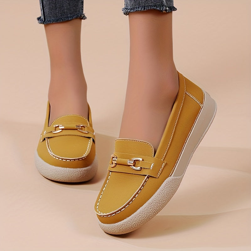 Women's Buckle Decor Loafers Soft Sole Slip On Flats