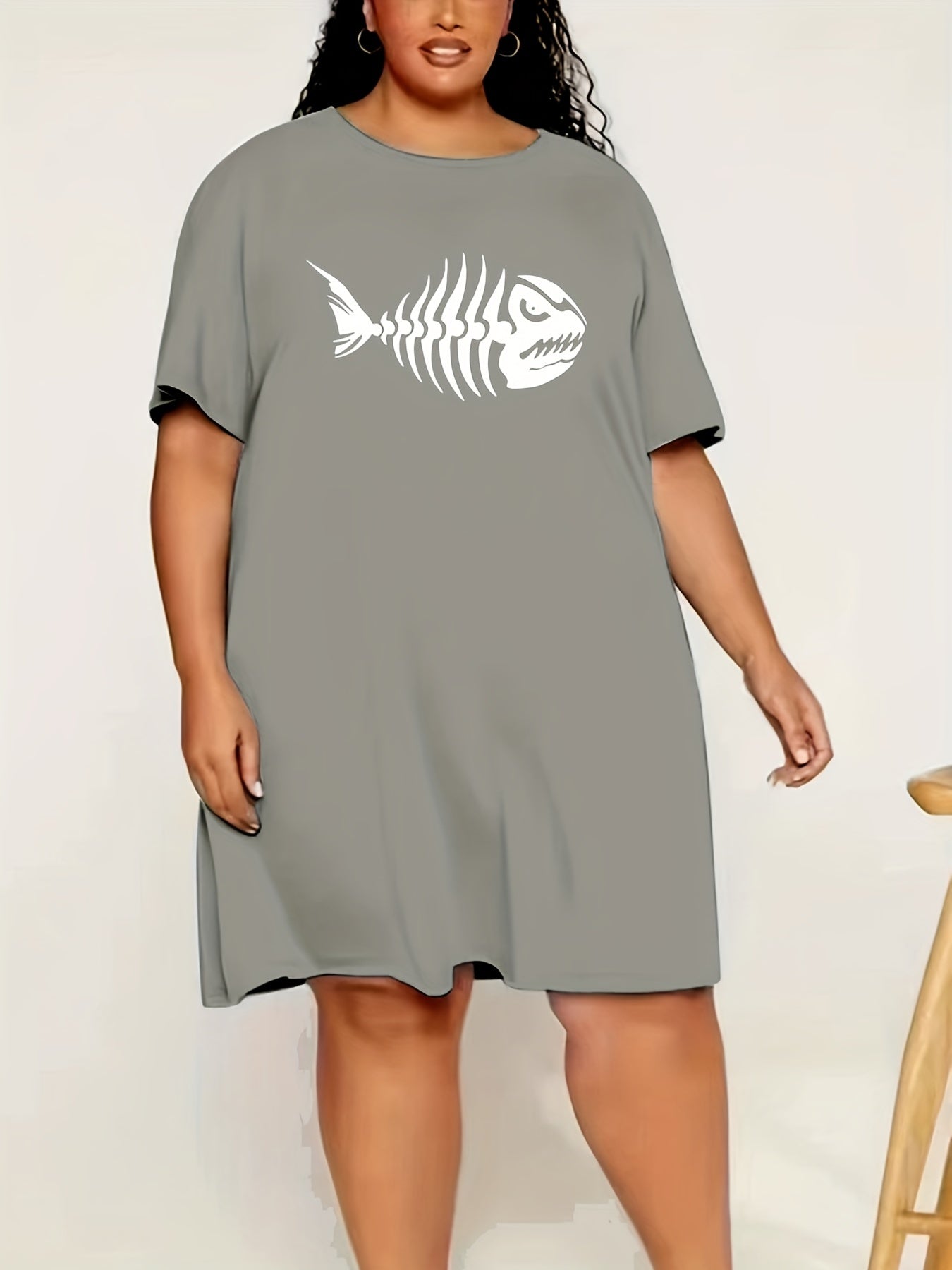  Fish Bone Print Tee Nightdress