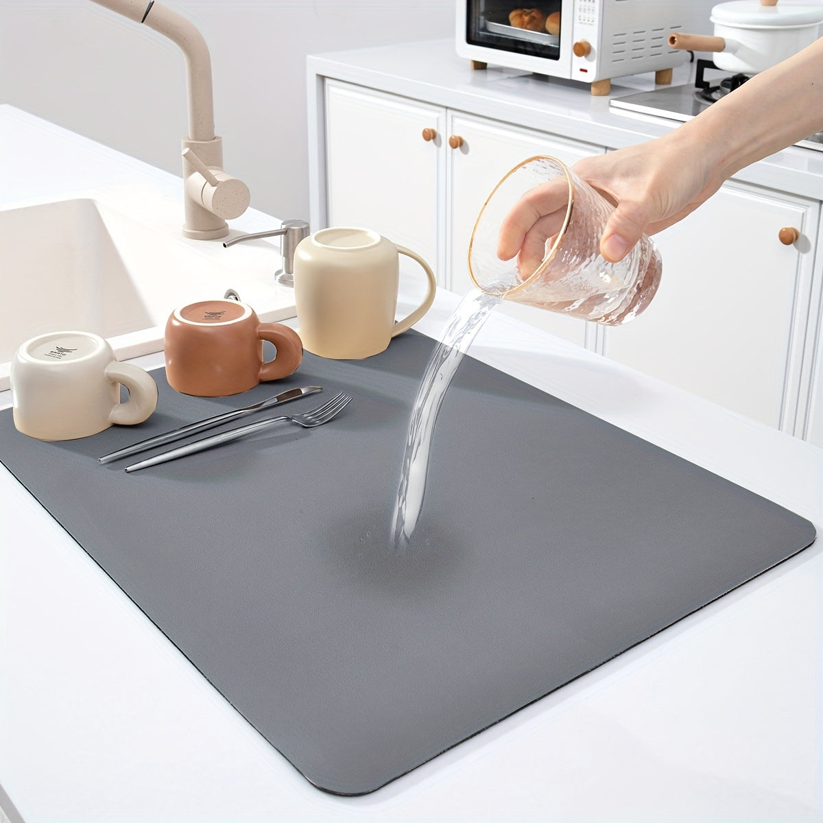 Solid Rectangle Dish Drying Mat Non-Slip Absorbent Placemat