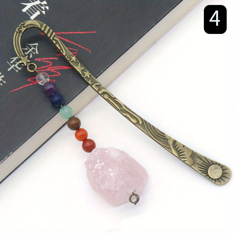 Vintage Metal Raw Gemstone Bookmark with 7 Chakra Crystals