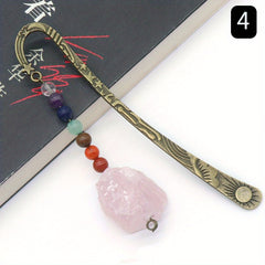 Vintage Metal Raw Gemstone Bookmark with 7 Chakra Crystals
