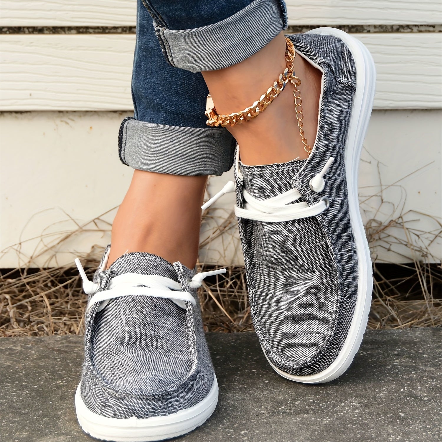 Women's Graphite Boat Shoes Lace Up Slip on Lightweight Casual Walking Shoes