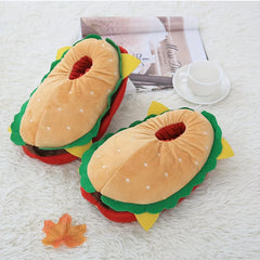 Funny Cartoon Hamburger Novelty Slippers Warm & Cozy Slip On Fuzzy Shoes