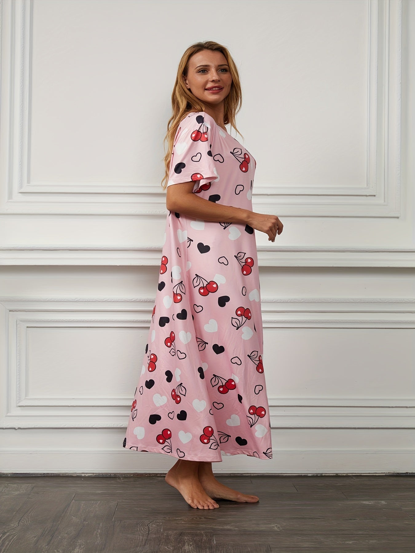  Cherry & Heart Print Sleep Dress