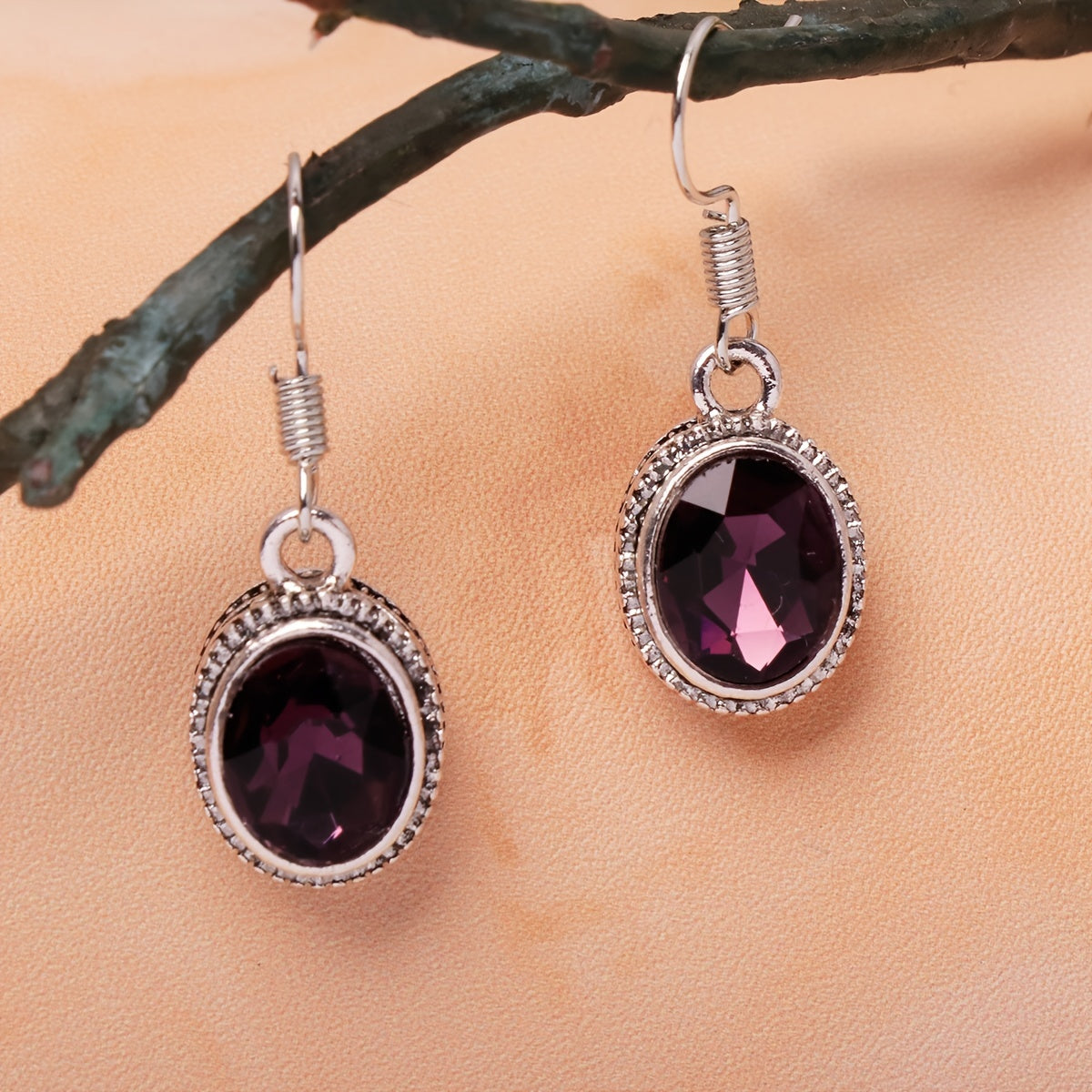 Ethnic Style Oval Glass Hook Earrings for Women