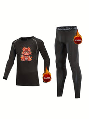 2pcs Kids Compression Fleece Sets Cartoon Year Kid Pattern Crew Neck Pullover