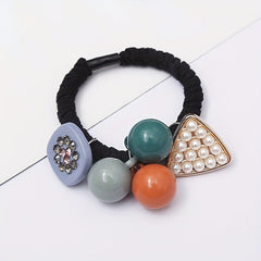 2pcs Candy Beaded Hair Tie Faux Pearl Decor Hair Rope Knitted Hair Tie