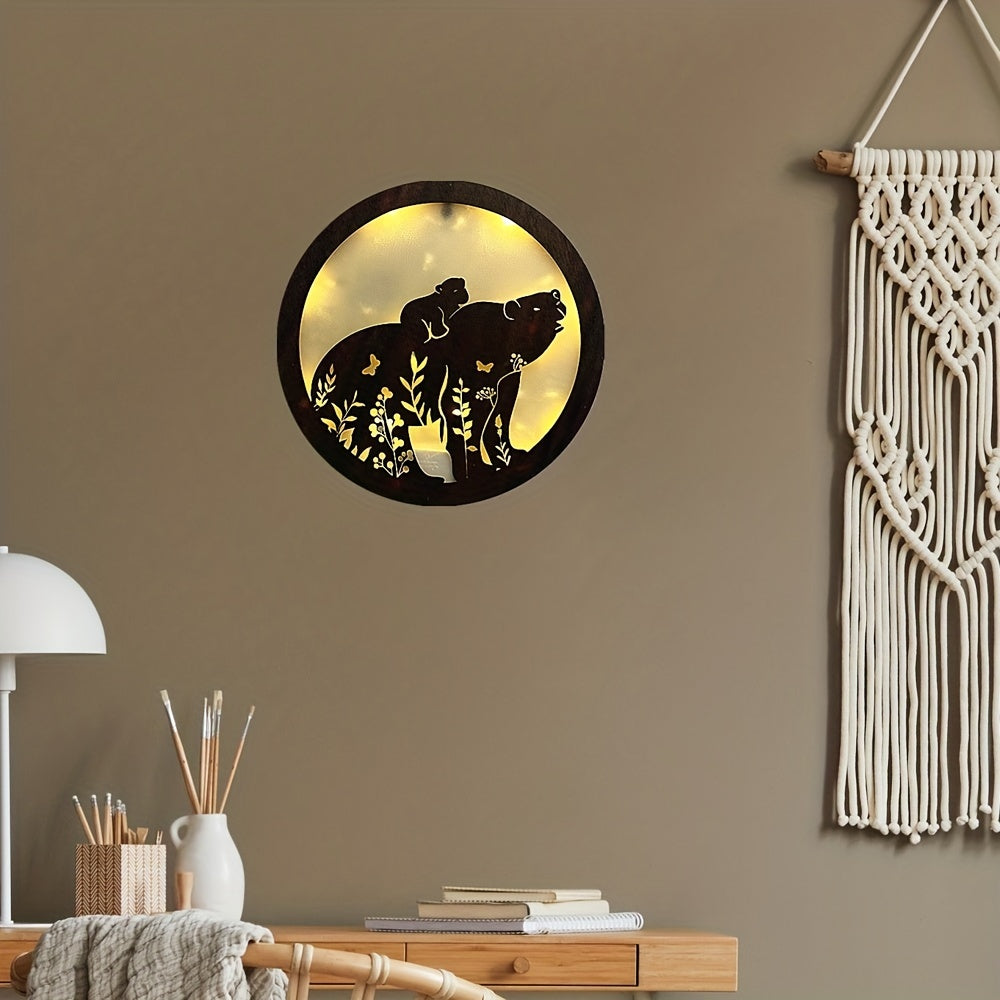 Kids Room LED Clock Lamp Retro Wooden Sign Wall Sticker Hanging Light