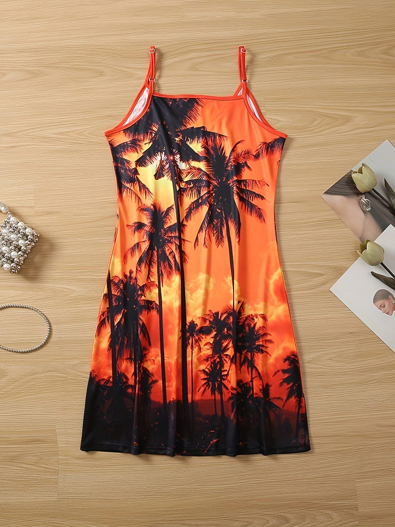  Sexy Cami Dress Women's Plus Painting Print Adjustable Strap