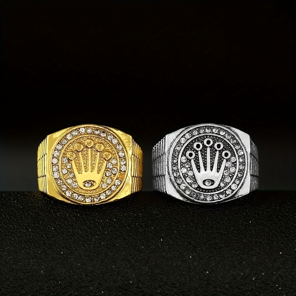 Hip Hop Palm & Crown Rhinestone Men's Ring
