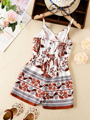 Toddler Girls Boho Flowers V neck Cami Rompers Jumpsuits