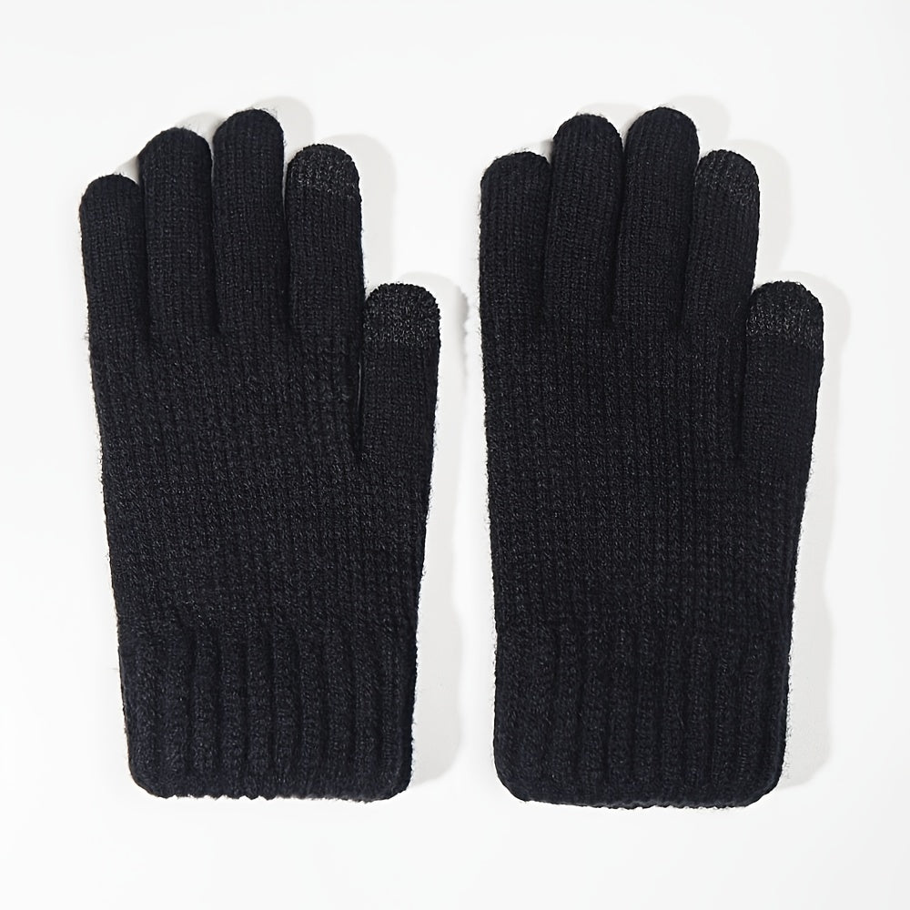 Double Layered Plush Knitted Touch Screen Gloves Winter Windproof