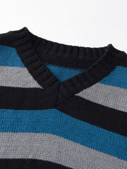 Kids' V-Neck Striped Knit Vest for Autumn Winter