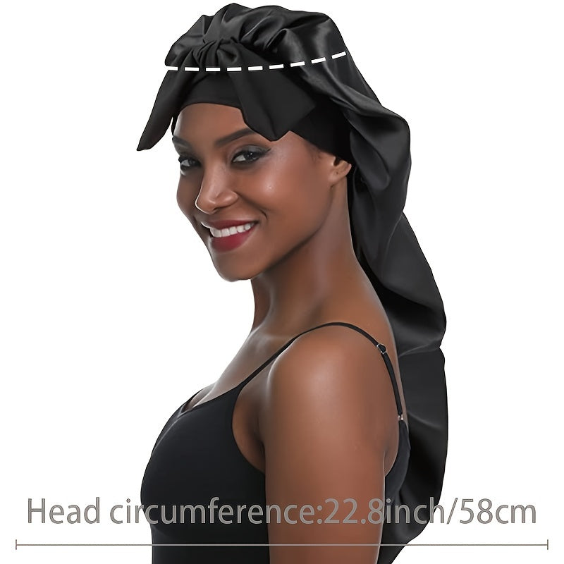 Women's Satin Fabric Night Cap Hair Cap Bonnet with Braided Bow