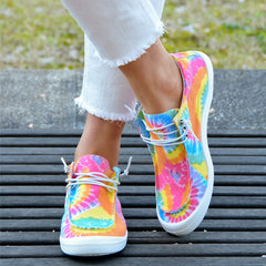Tie Dye Canvas Casual Sneakers Low Top Lace-Up Women's Shoes