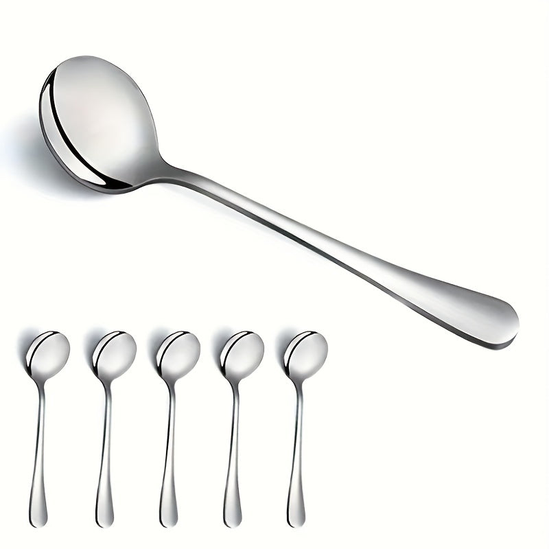 6pcs Stainless Steel Soup Spoons Round Dinner Table Spoons