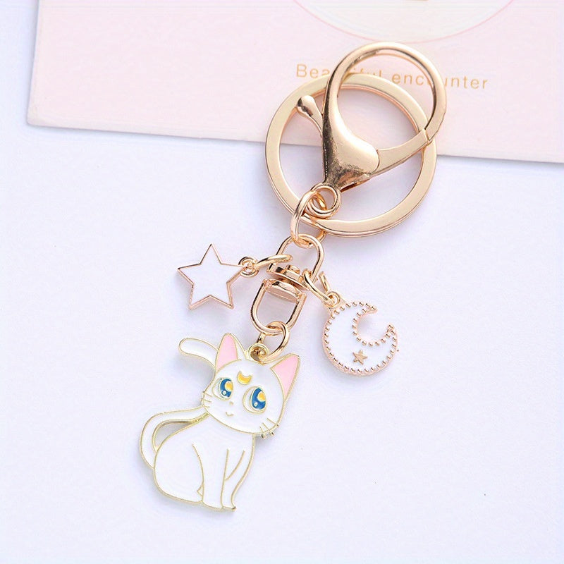 Cat Alloy Keychain Moon Cat Metal Accessories Bag Pendants Car Pendants
