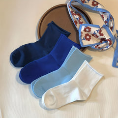 4 Pairs Rolled Edge Mid Tube Socks Women's Stockings