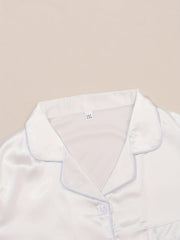  Satin Pajama Set Women's Contrast Piping Short Sleeve Shirt & Shorts