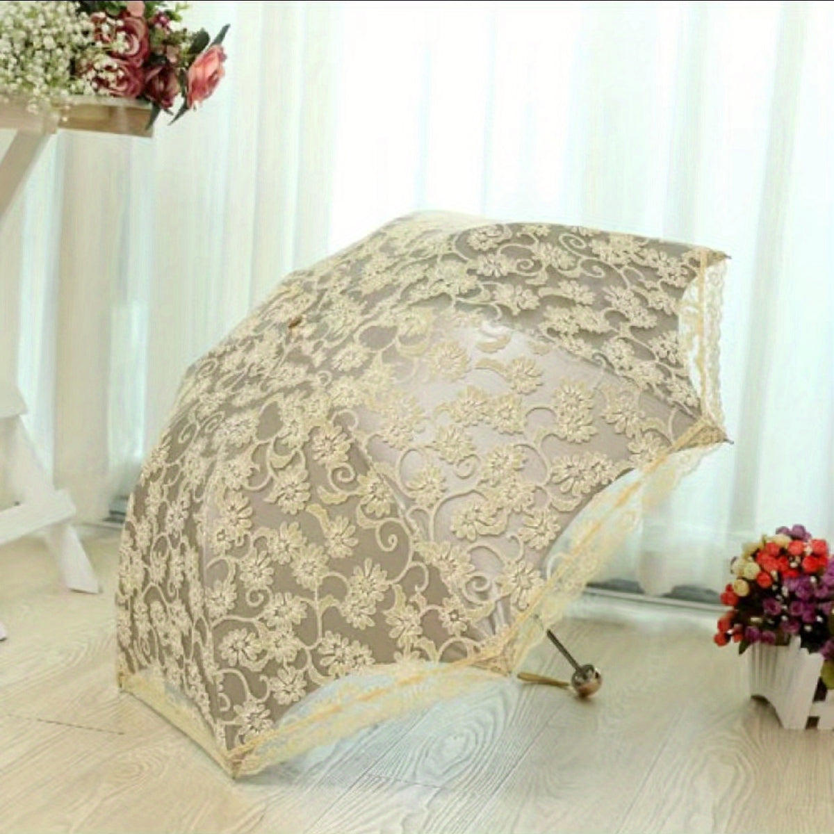 Vintage Lace Travel Folding Umbrella Floral Pattern UV Protection Windproof