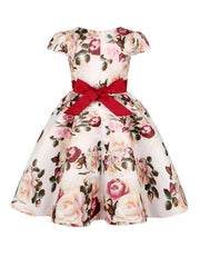 Floral Print Bowknot Short Sleeve Princess Dress