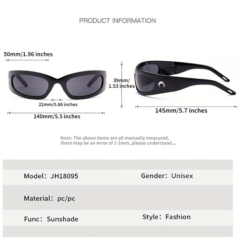Y2K Wrap Around Sunglasses Cyberpunk Crescent Moon Outdoor Shades UV400