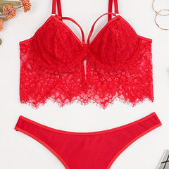  Eyelash Lace Strappy Bra & Panty Lingerie Set