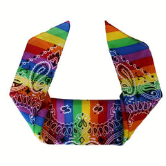 Rainbow Striped Square Scarf Paisley Print Cotton Bandana Hip Hop LGBT Pride
