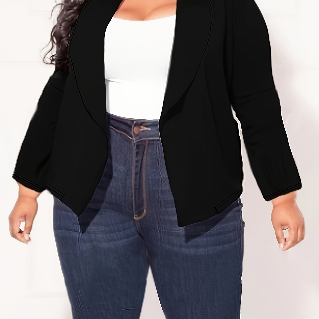  Basic Blazer Women's Plus Solid Long Sleeve Lapel Collar All match Bla