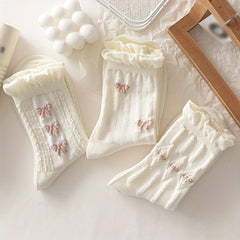 9 Pairs Floral & Bow Print Socks Women's Stockings & Hosiery