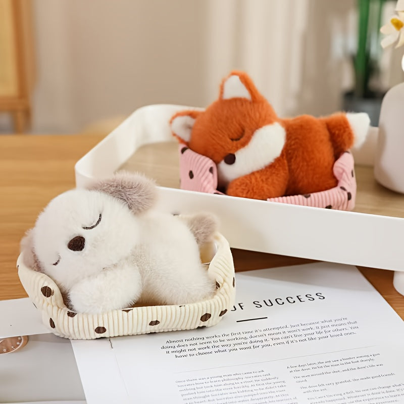 Plush Doll Sleeping Animal Stuffed Soft Fluffy Fur Pastel Colors Bedside Decor