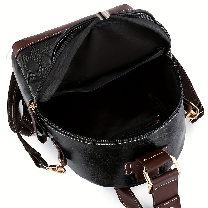 Small Rhombus Pattern Retro Backpack PU Leather Textured School Travel Bag