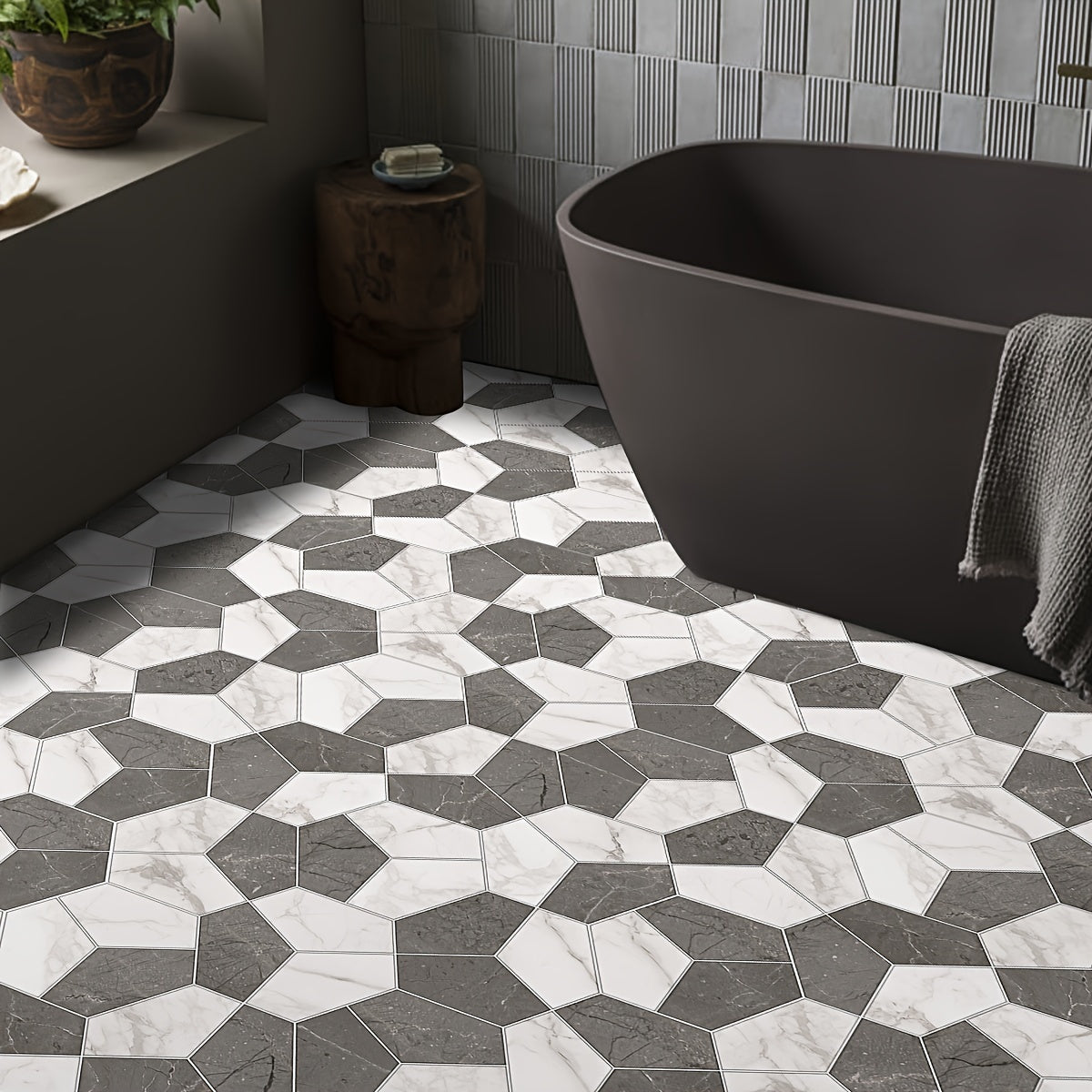 11pcs Gray brown Marble Pattern Hexagonal Floor Stickers Waterproof Anti-slip
