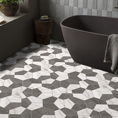 11pcs Gray brown Marble Pattern Hexagonal Floor Stickers Waterproof Anti-slip