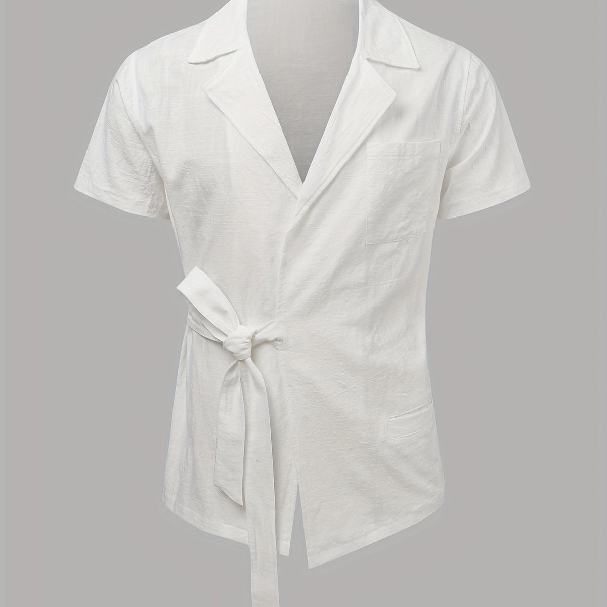 Men's Casual Cotton Shirt Lace Up Lapel Short Sleeve for Summer