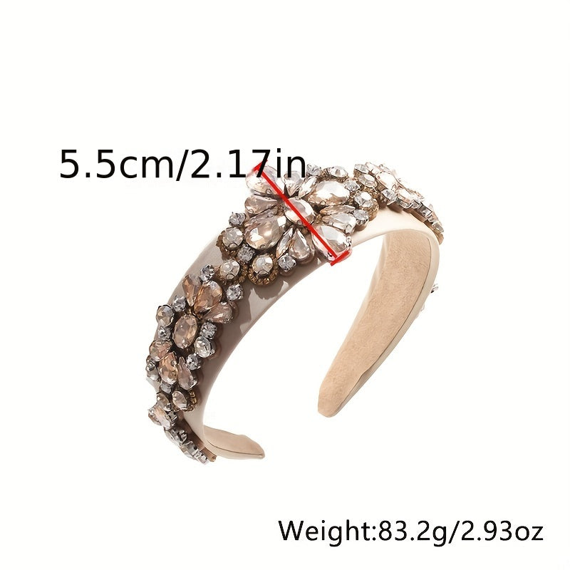 Baroque Rhinestone Flower Headband Crystal Padded Hair Band Vintage Headdress