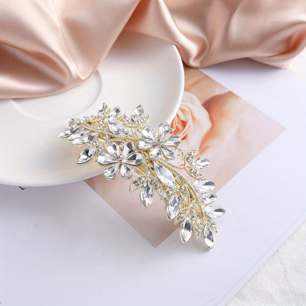 Crystal Flower Barrette Glitter Hair Clip French Barrette Bridal Hair Accessorie