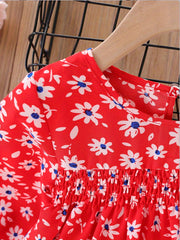 Baby Girls Floral Shirred Puffy Long Sleeve Dress