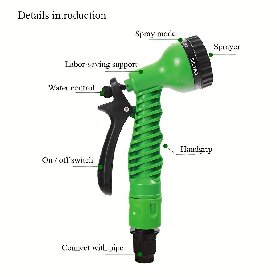 1pc Expandable Garden Hose With Water Gun 7 Function Nozzle