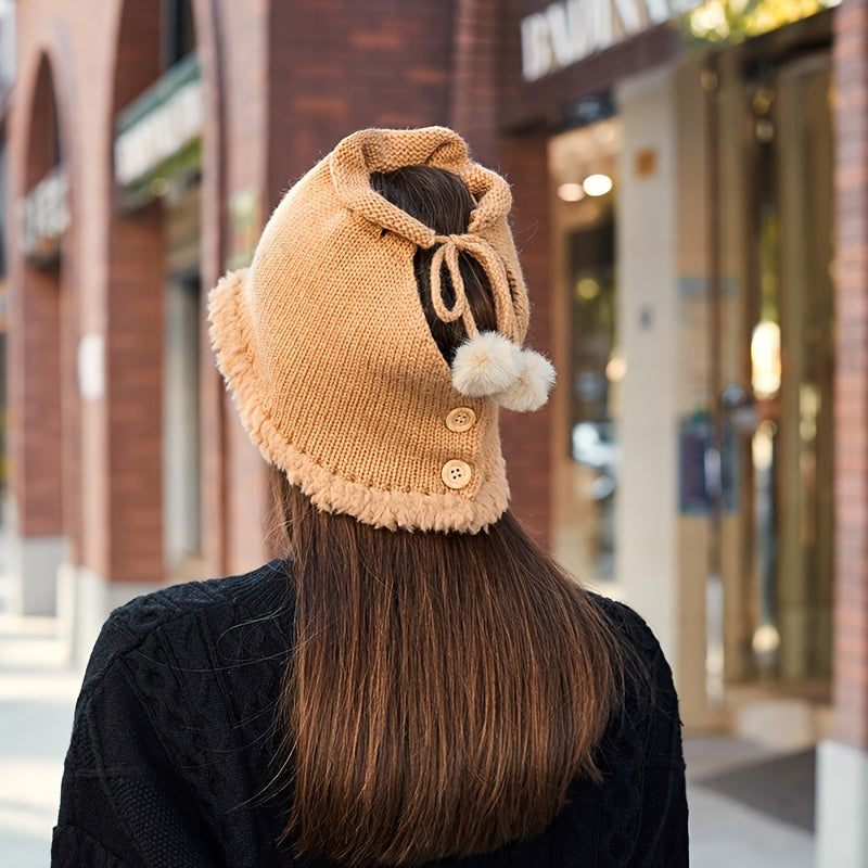 Warm Button Dual use Scarf Hat for Autumn and Winter