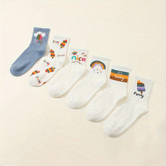 6 Pairs Cartoon Rainbow Socks Women's Stockings