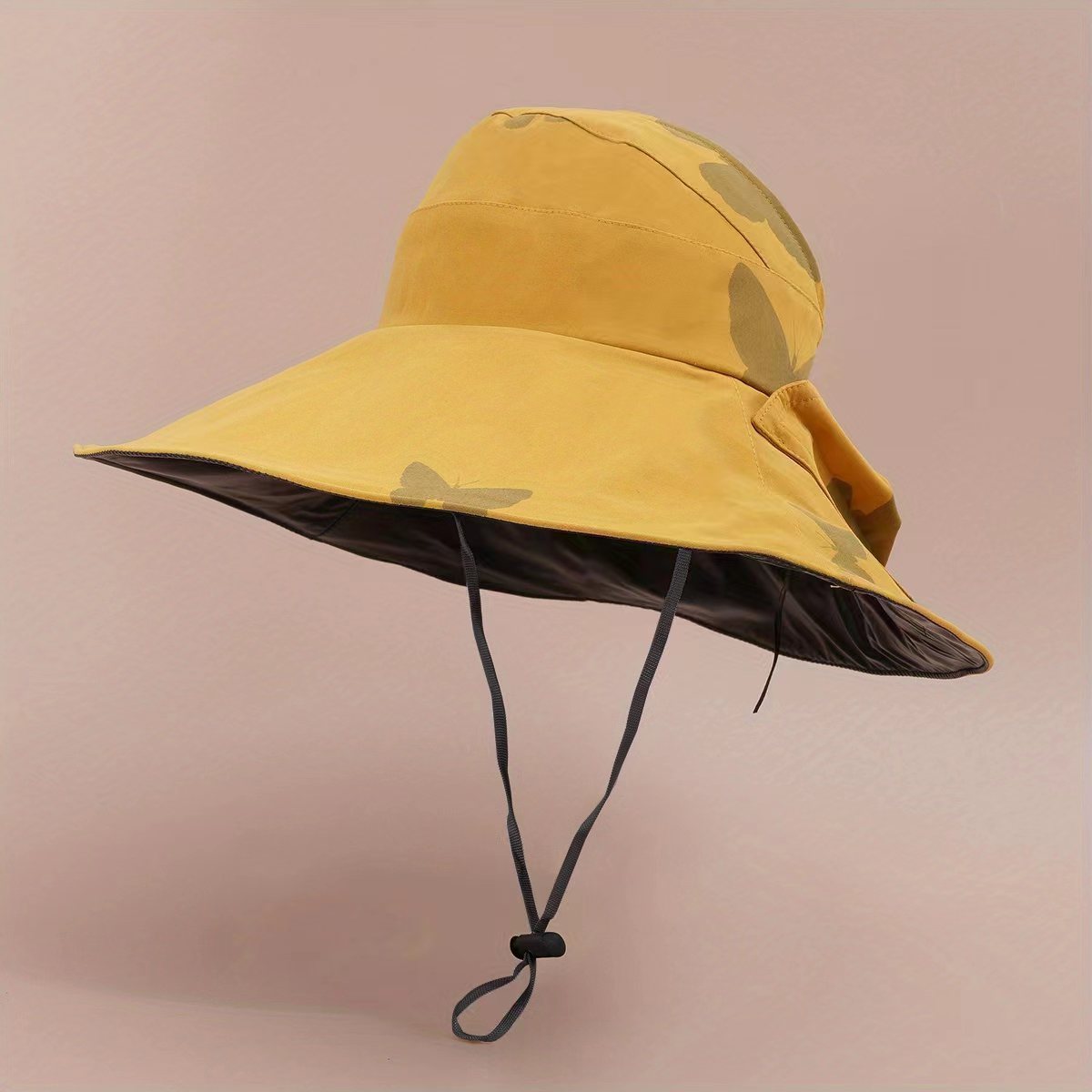 Butterfly Print Wide Brim Bucket Hat UV Protection