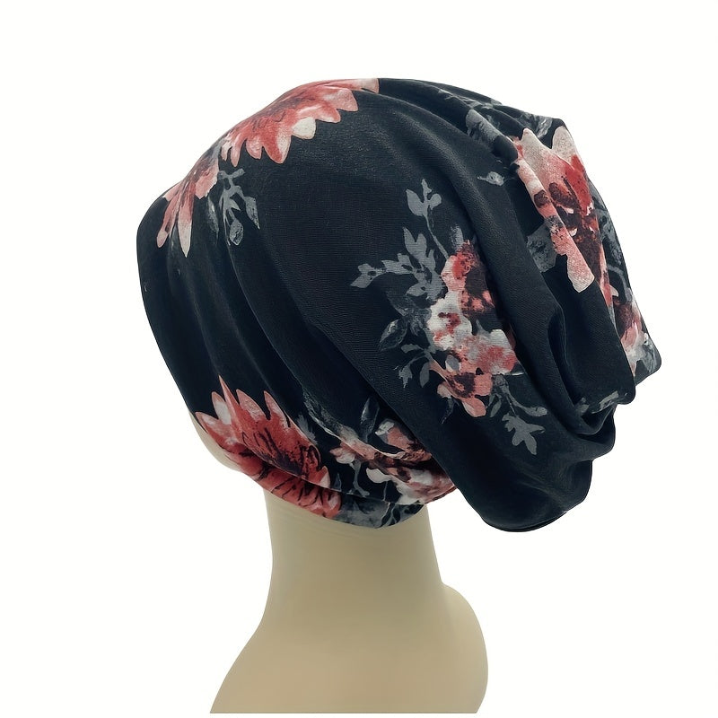 Vintage Floral Print Beanie Cap Breathable Skull Hat Women Chemo Hats