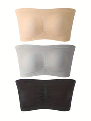 3pcs Wireless Bandeau Bras Backless Elastic Strapless Lingerie